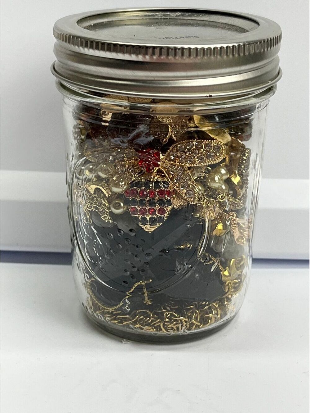 D- Gold Tone Trendsetter Mystery Jewelry Jar A Great Mix Of All Wearable Jewelry